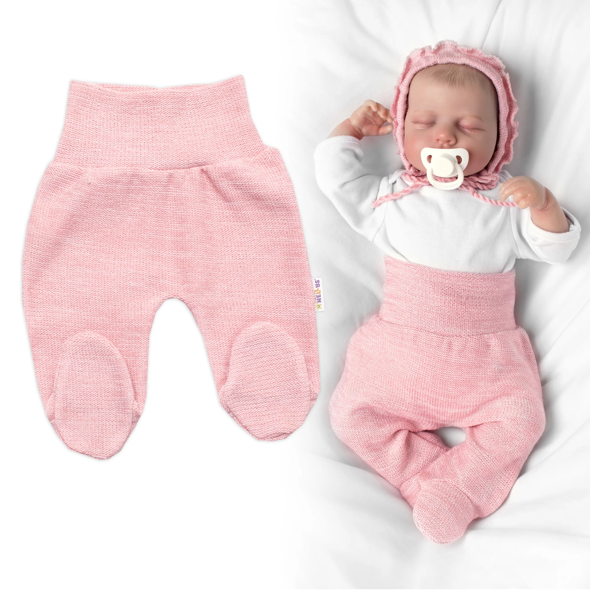 Baby Nellys Pletené kojenecké polodupačky Hand Made, růžové, vel. 56