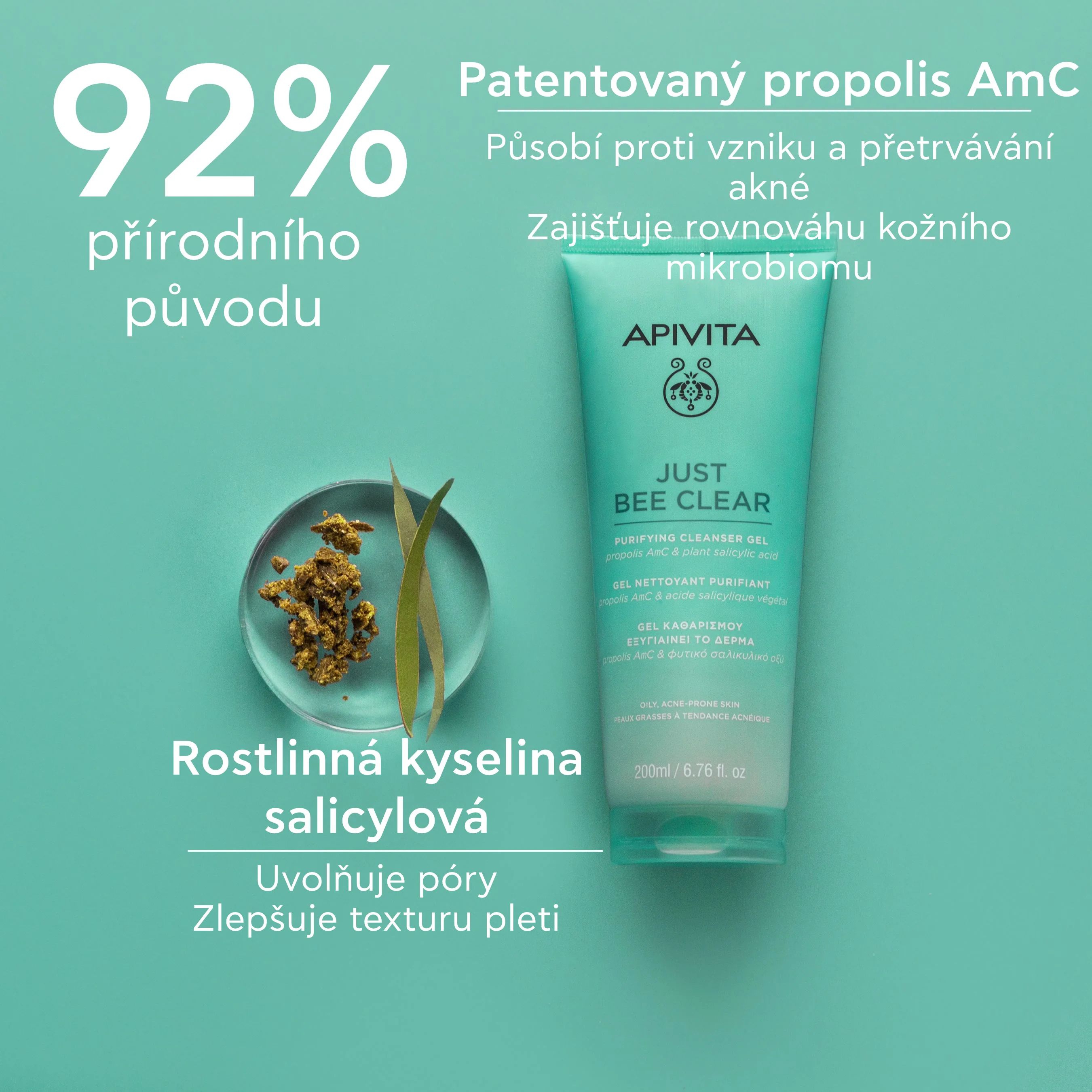 APIVITA Just Bee Clear čisticí gel na pleť se sklonem k akné 200 ml