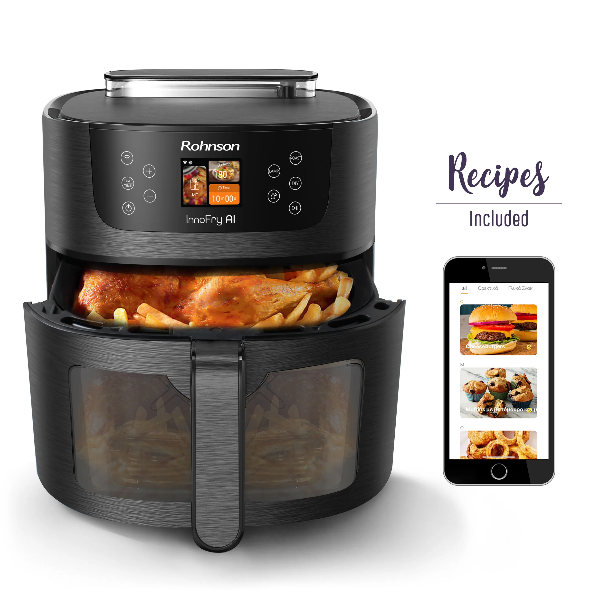 Rohnson Chytrá horkovzdušná fritéza R-2884 InnoFry AI Wi-Fi – 8 l