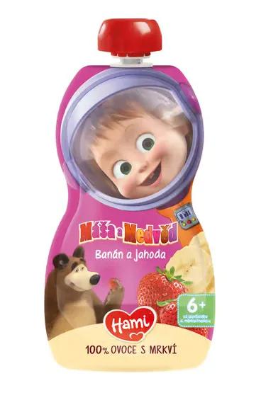 Hami Máša a medvěd Banán a jahoda 6+ ovocná kapsička 110 g