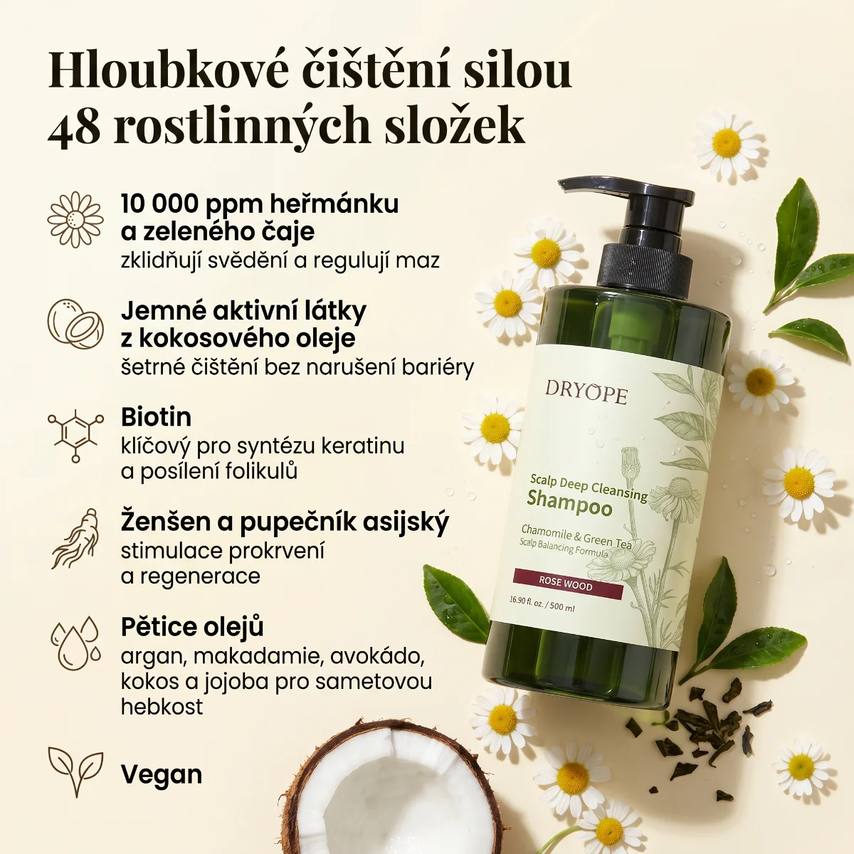DRYOPE Rose Wood hloubkově čisticí šampon 500 ml