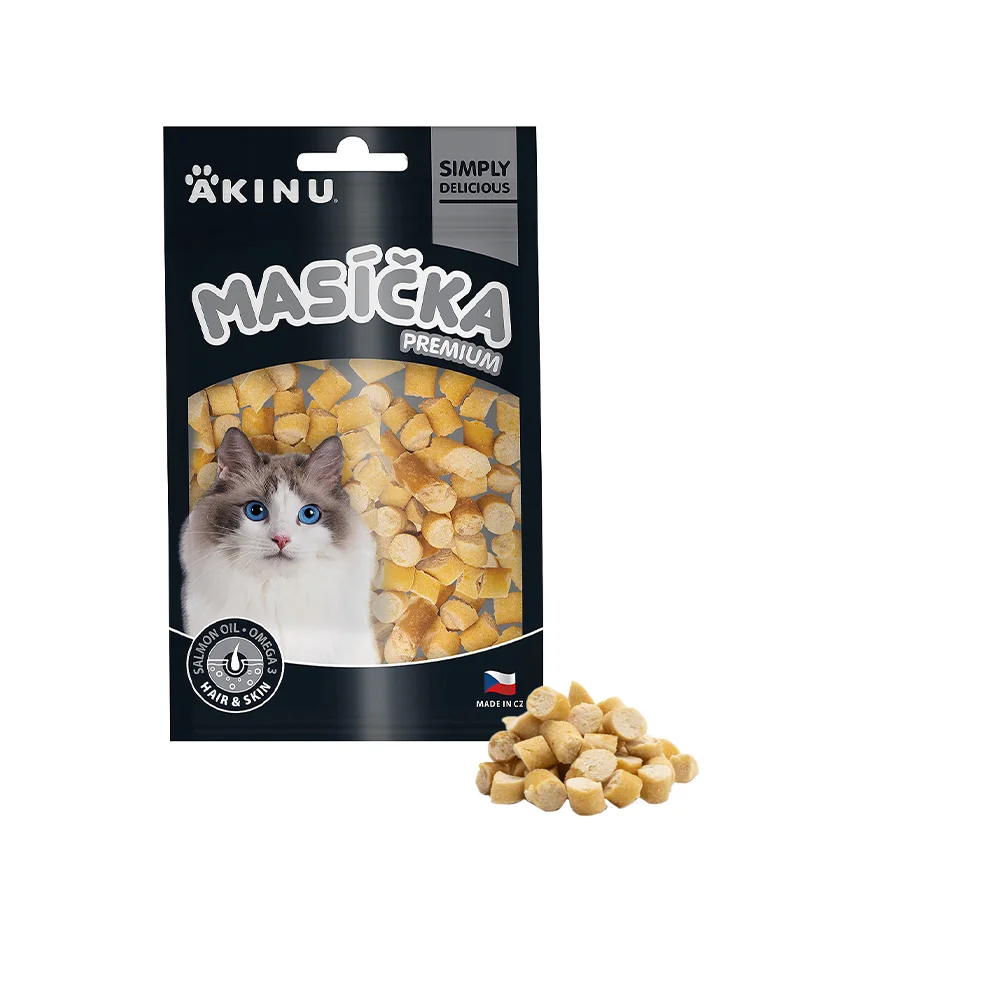 Akinu MASÍČKA PREMIUM Hair & Skin pamlsek pro kočky 8 x 50 g