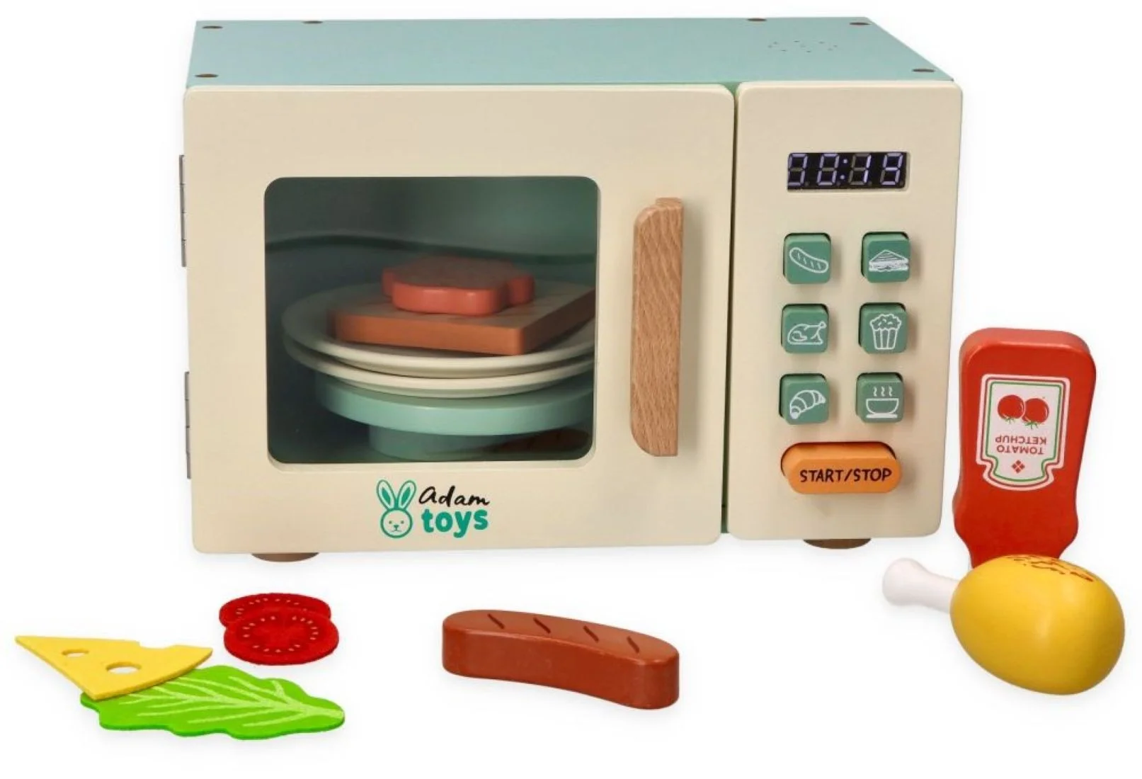 Adam Toys Dřevěná elektronická mikrovlnka s příslušenstvím
