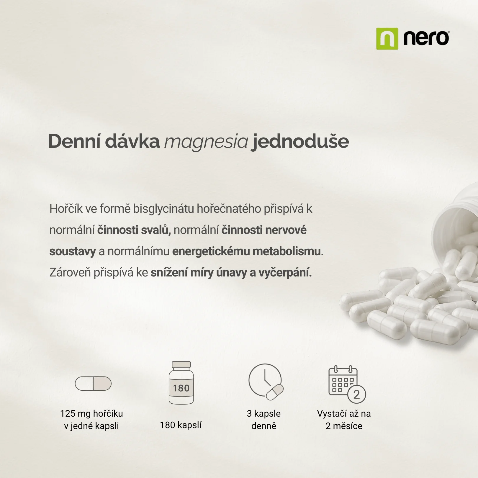 NERO Magnesium BISGLYCINATE 180 kapslí