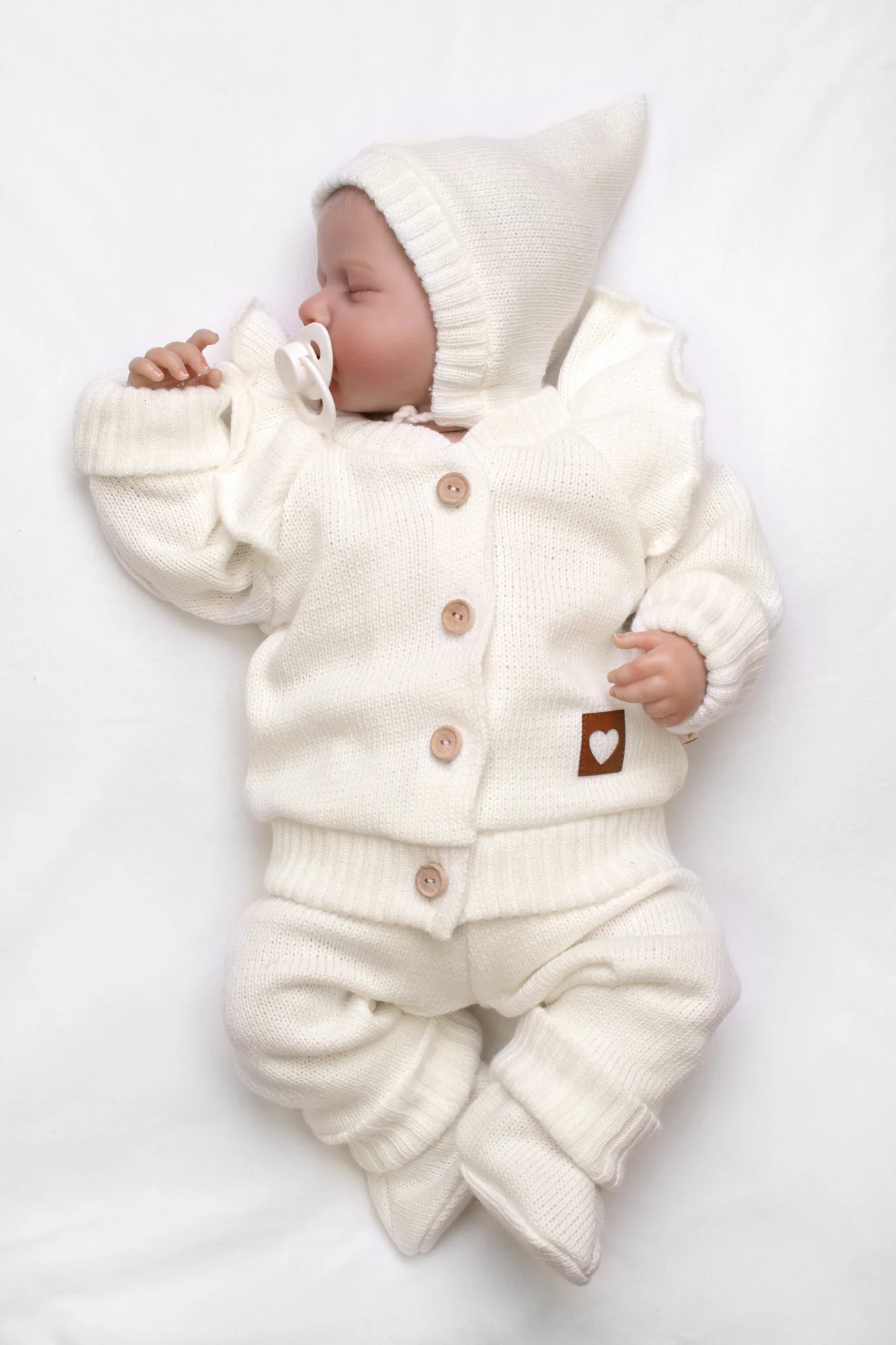 Baby Nellys Rostoucí pletená sada 4D Girl s volánkem Love, smetanová