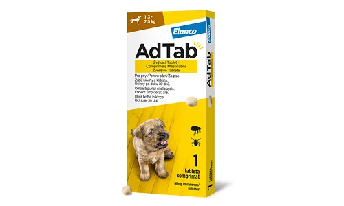 AdTab Žvýkací tablety pro psy 1,3-2,5 kg 56 mg AdTab Žvýkací tablety pro psy 1,3-2,5 kg 56 mg