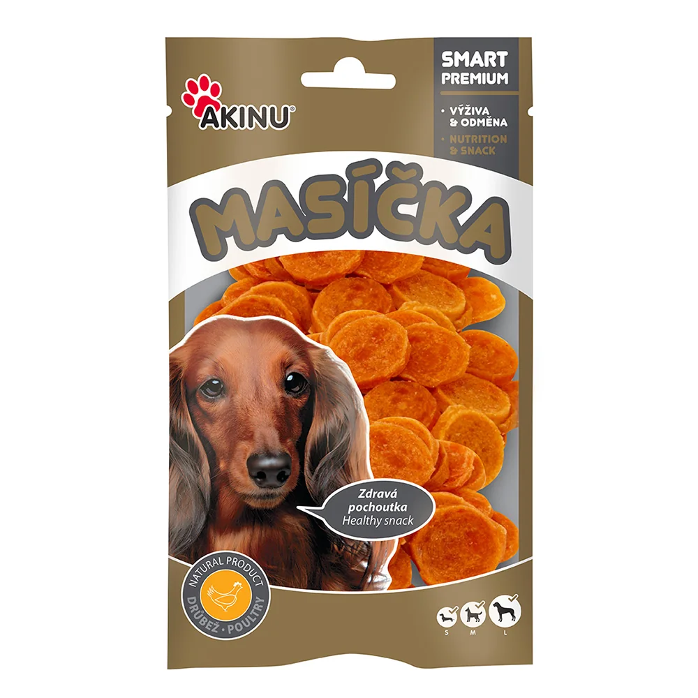 Akinu MASÍČKA Kuřecí chipsy pamlsek pro psy 8 x 75 g
