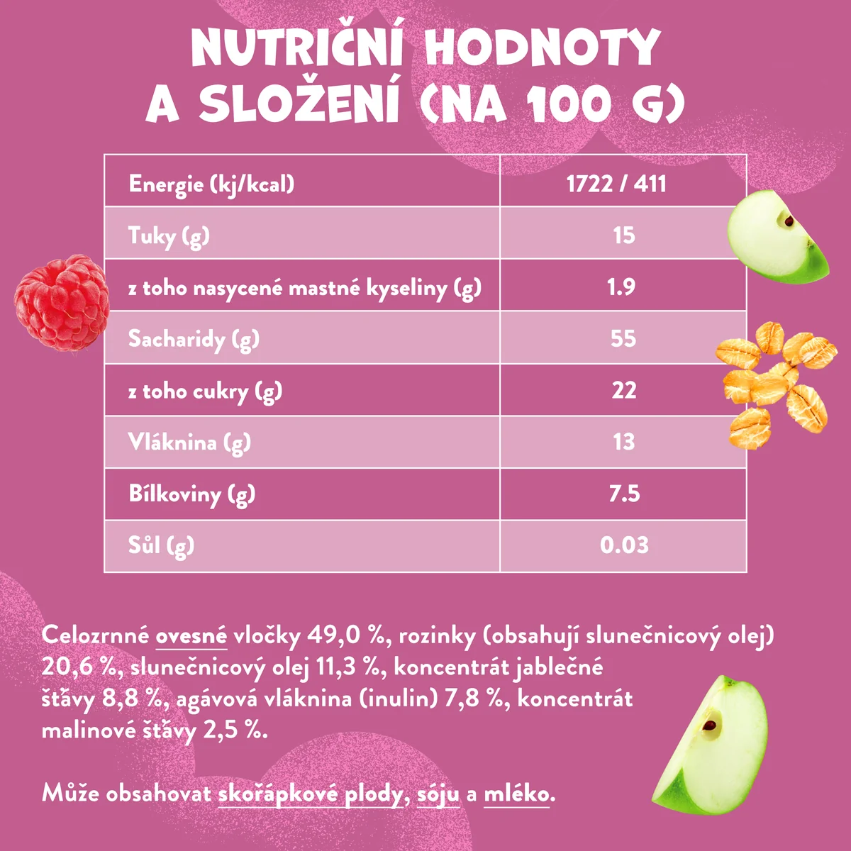Goodies Ovesná tyčinka Malina a jablko 23 g