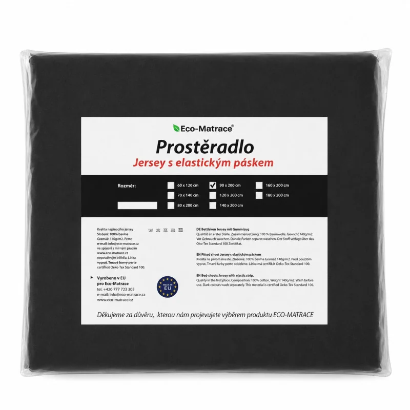 EcoMatrace Jersey prostěradlo Exclusive černé 180x200 cm