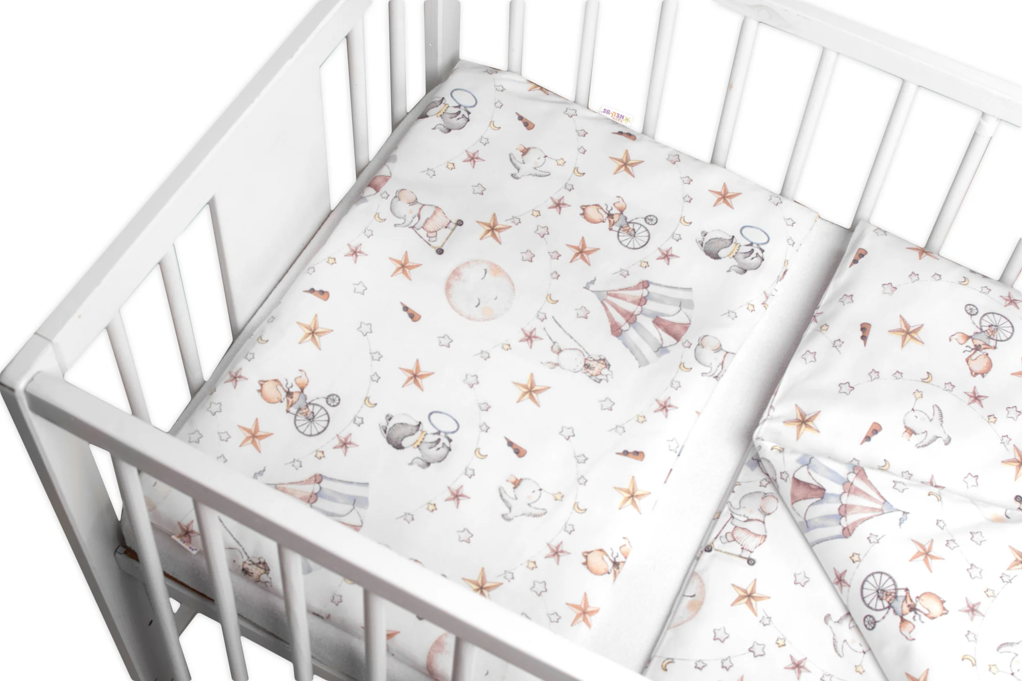 Baby Nellys Mantinel s povlečením, bavlna, 3D sada, Cirkus, bílá/béžová