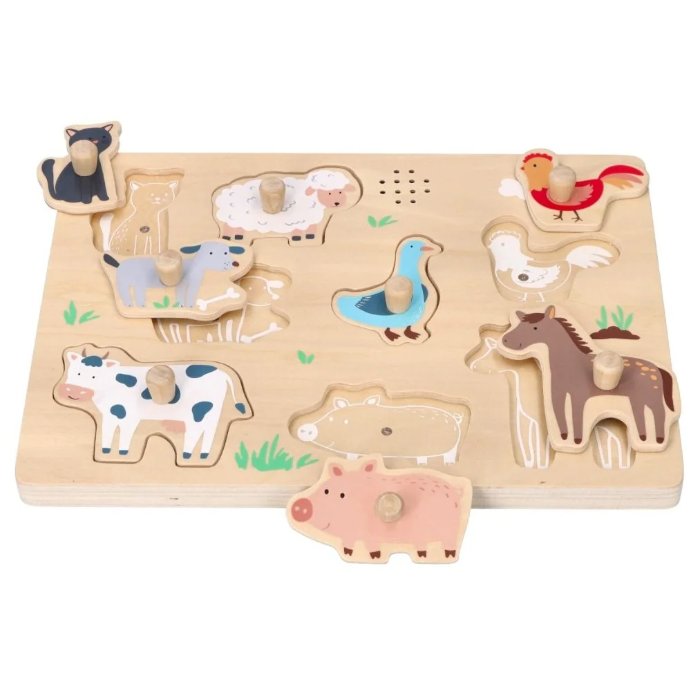 Adam Toys Dřevěné zábavné vkládací puzzle se zvukem, Farma