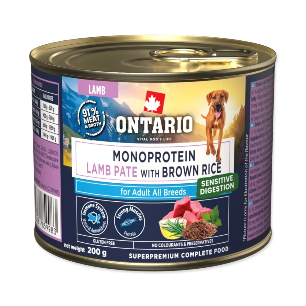 Ontario Adult monoprotein jehněčí pate s hnědou rýží konzerva 200 g