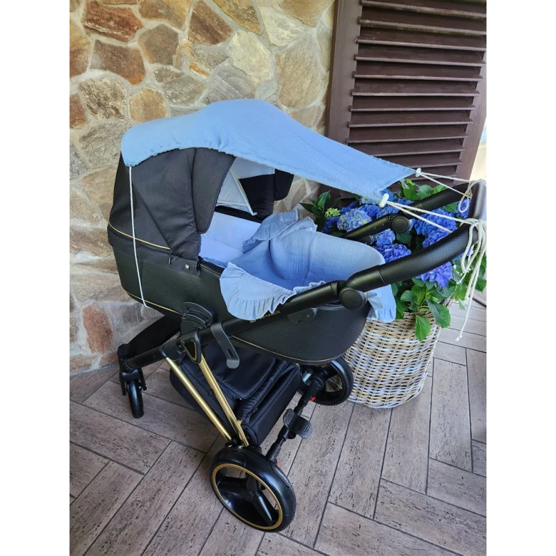 Baby Nellys Mušelínová sluneční stříška na kočárek NATURE - jeans