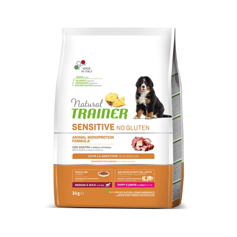 Natural Trainer No gluten puppy&junior medium/maxi kachna granule 3 kg