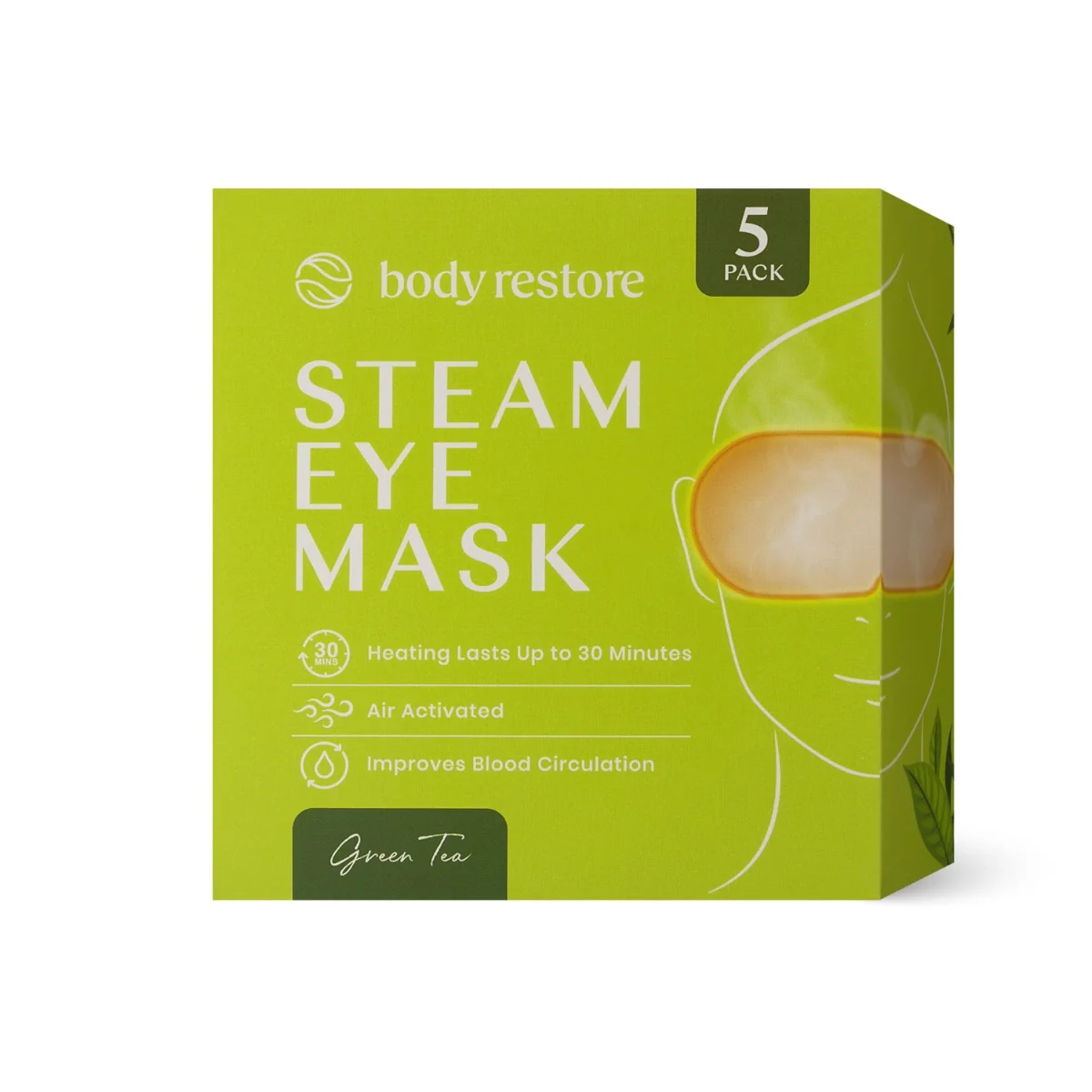 Body Restore Samozahřívací relaxační maska na oční okolí zelený čaj 5 ks