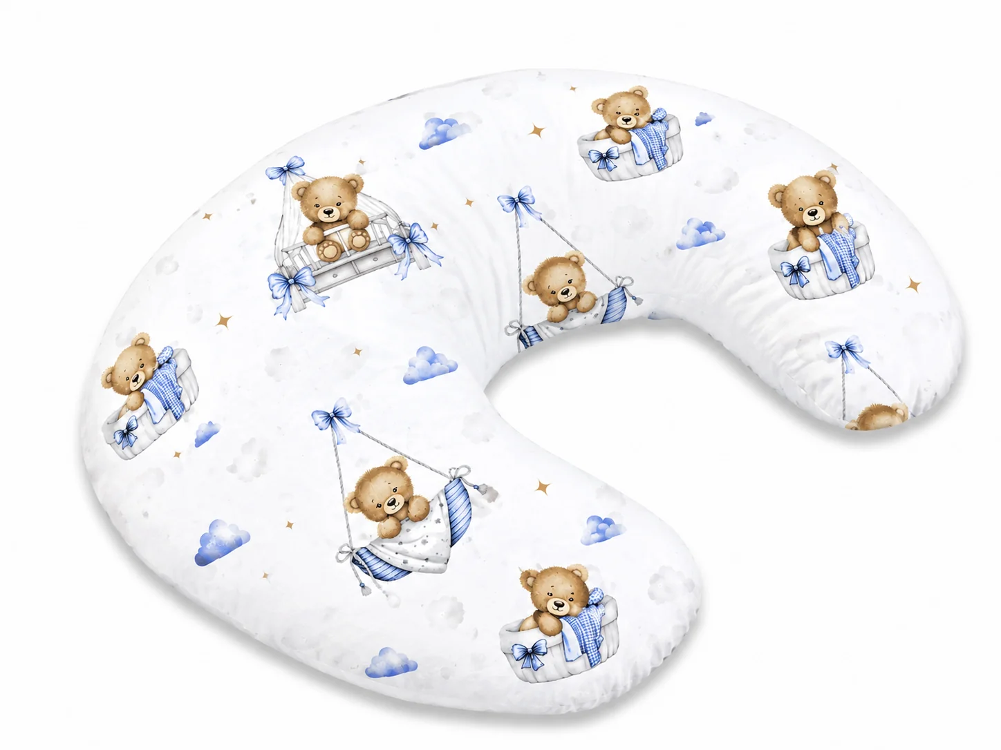 Baby Nellys Kojící polštář/podkova, bavlna, Medvídci, modrý, ergonomický polštář pro kojení