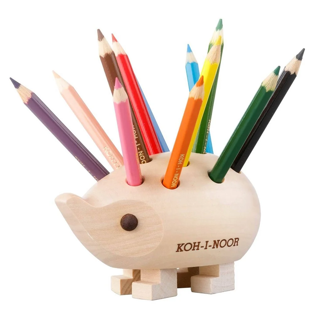 KOH-I-NOOR 9960S - dřevěný ježek s pastelkami natur, mini - 12 ks