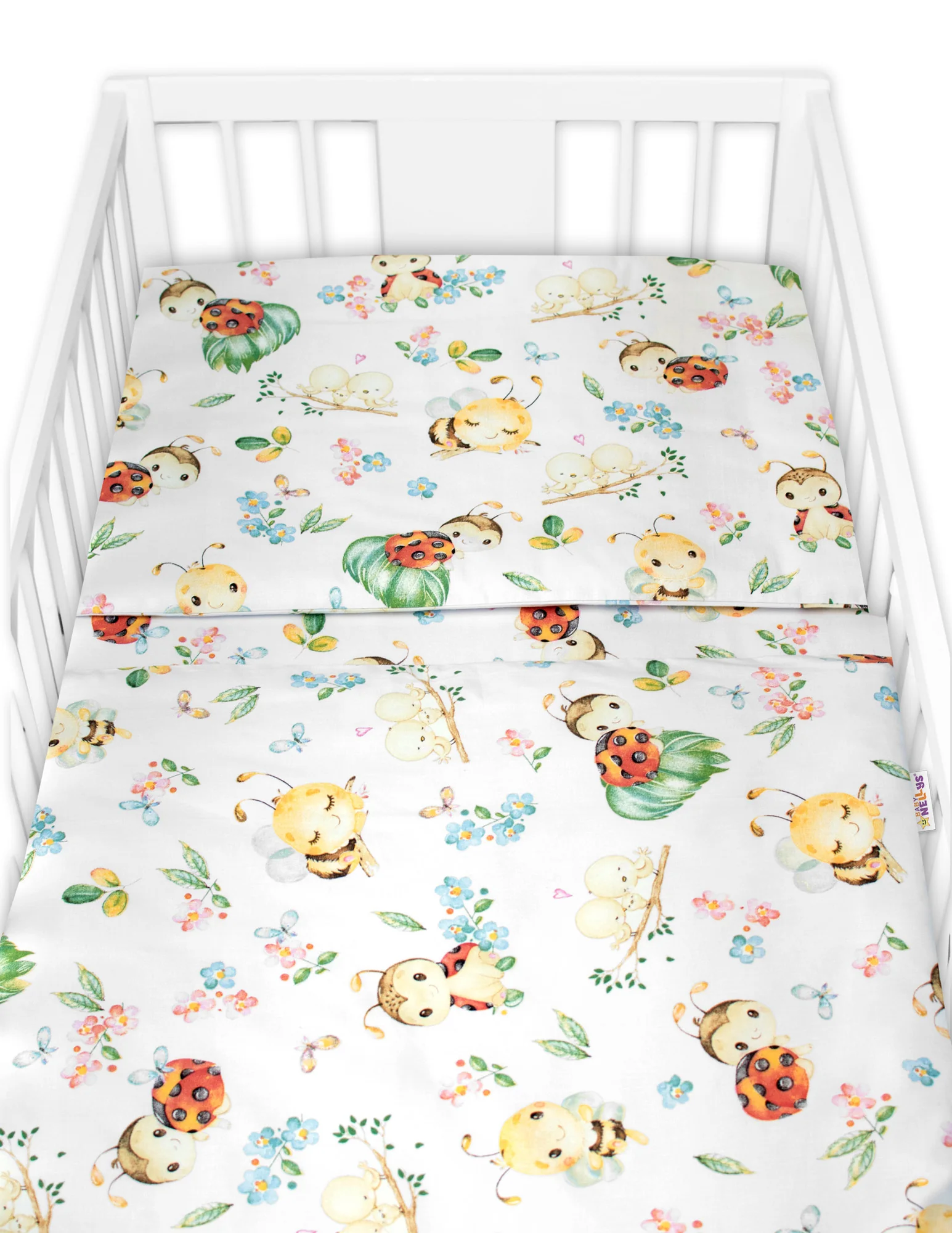 Baby Nellys Mantinel s povlečením Premium, 3D sada, Včelky a Berušky - bílá, 120x90cm
