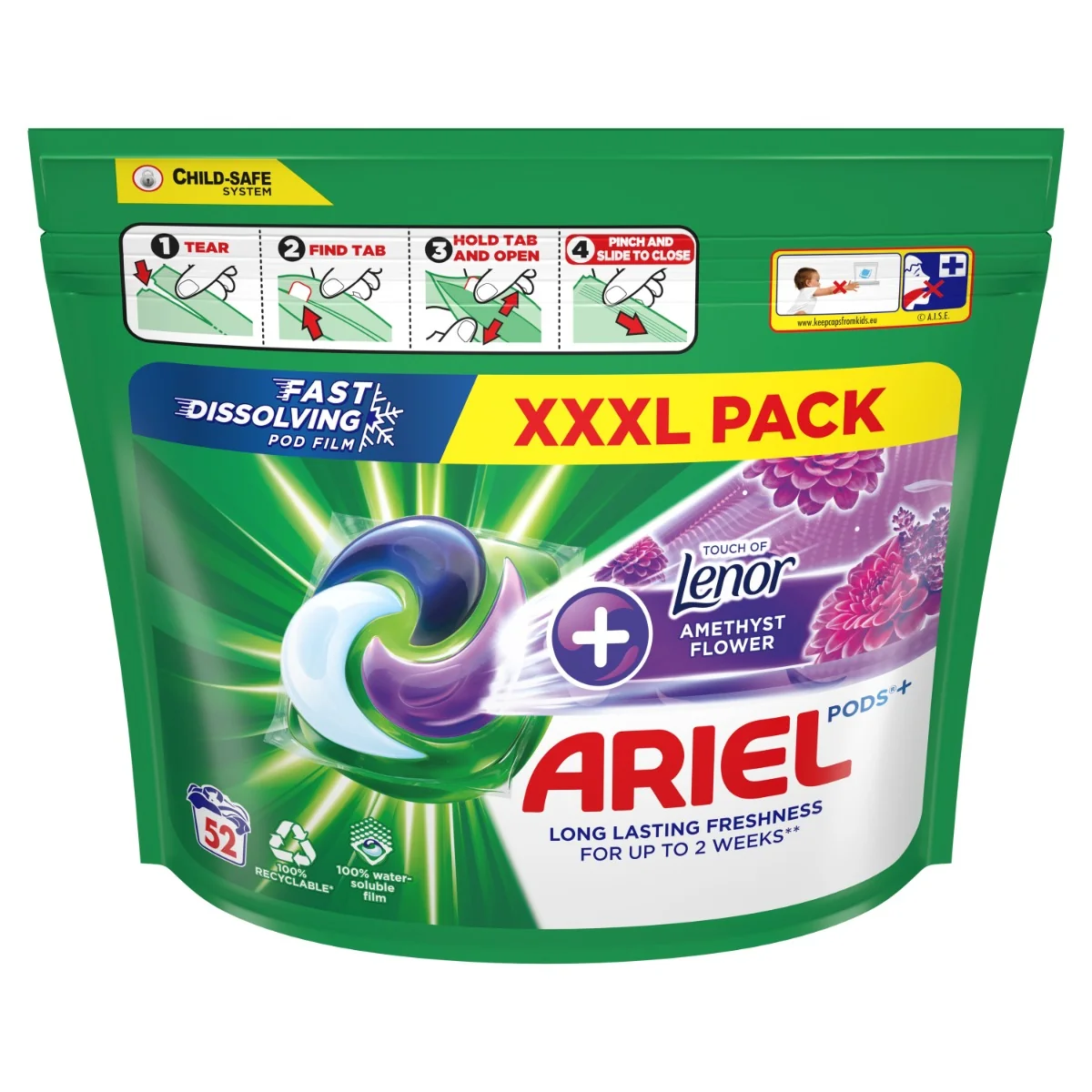 Ariel Touch of Lenor Amethyst Flower Prací kapsle 52 ks