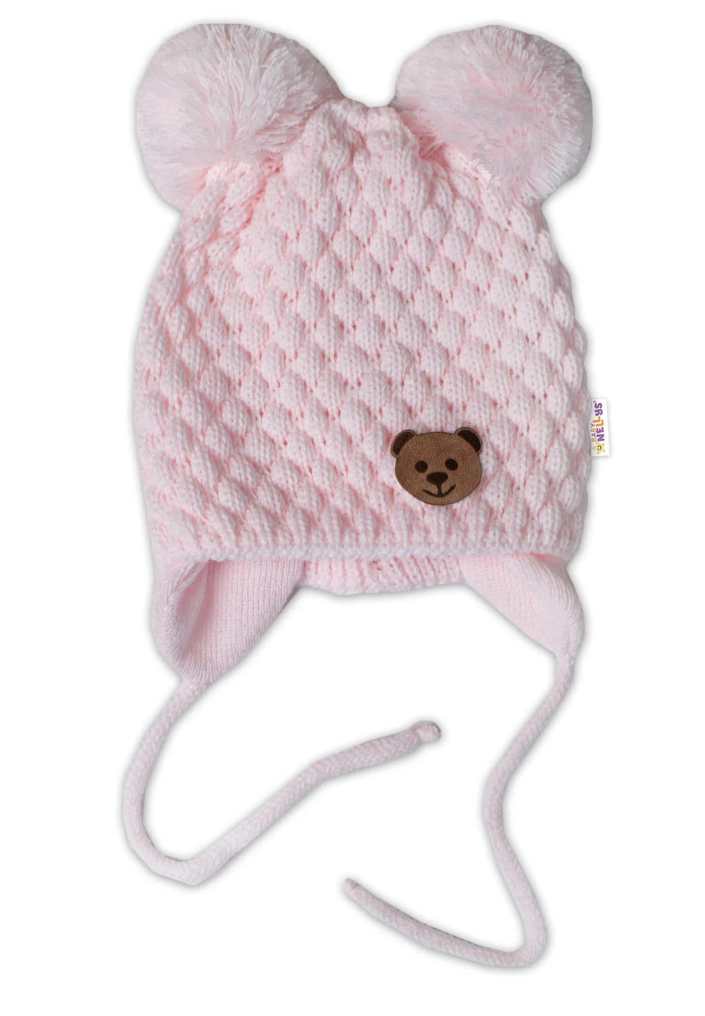 Baby Nellys Zimní pletená čepice Teddy Bear, růžová