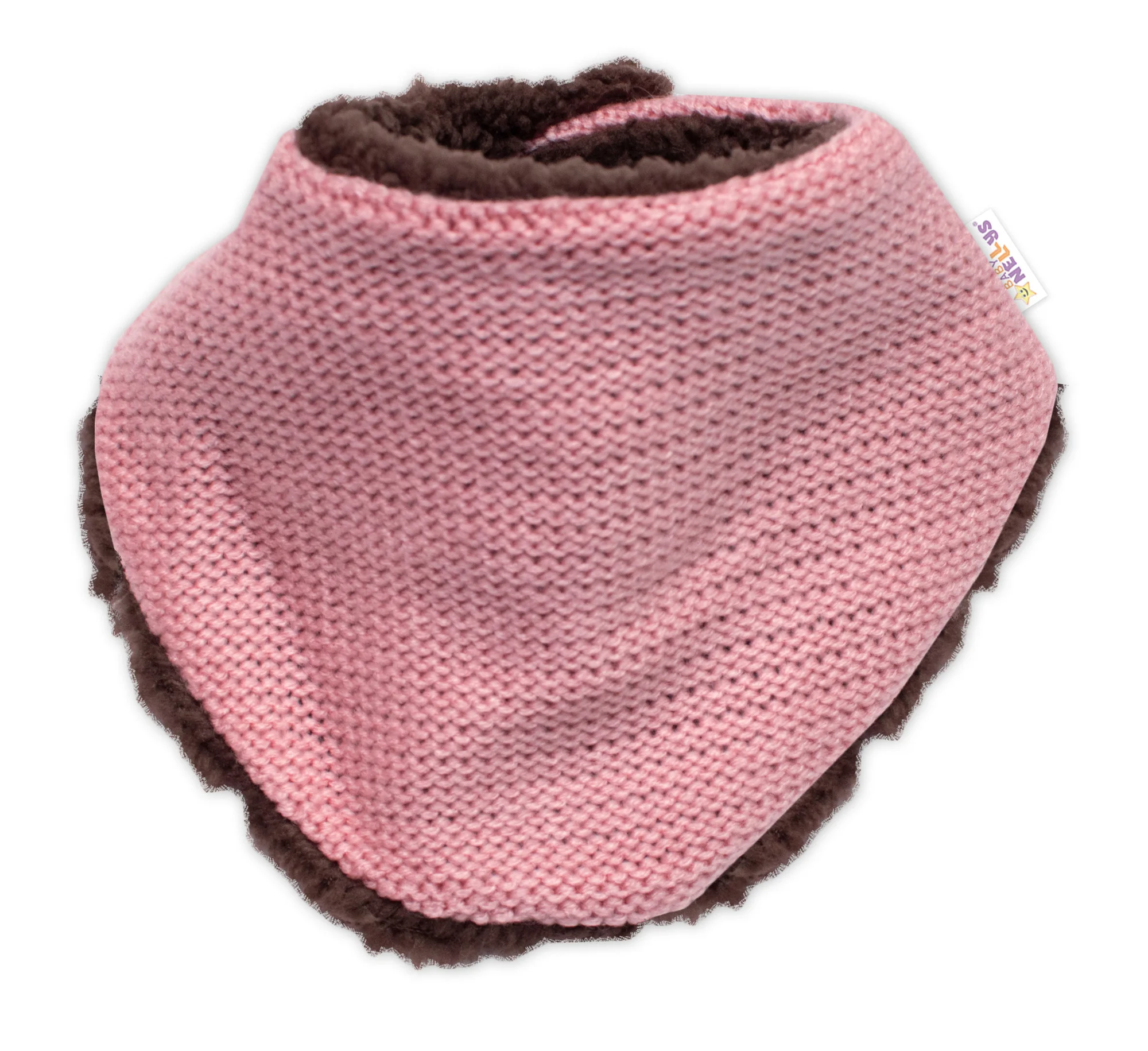 Baby Nellys Pletená zimní čepice s kožíškem a šátkem Teddy Bear, růžová vel. 80/86