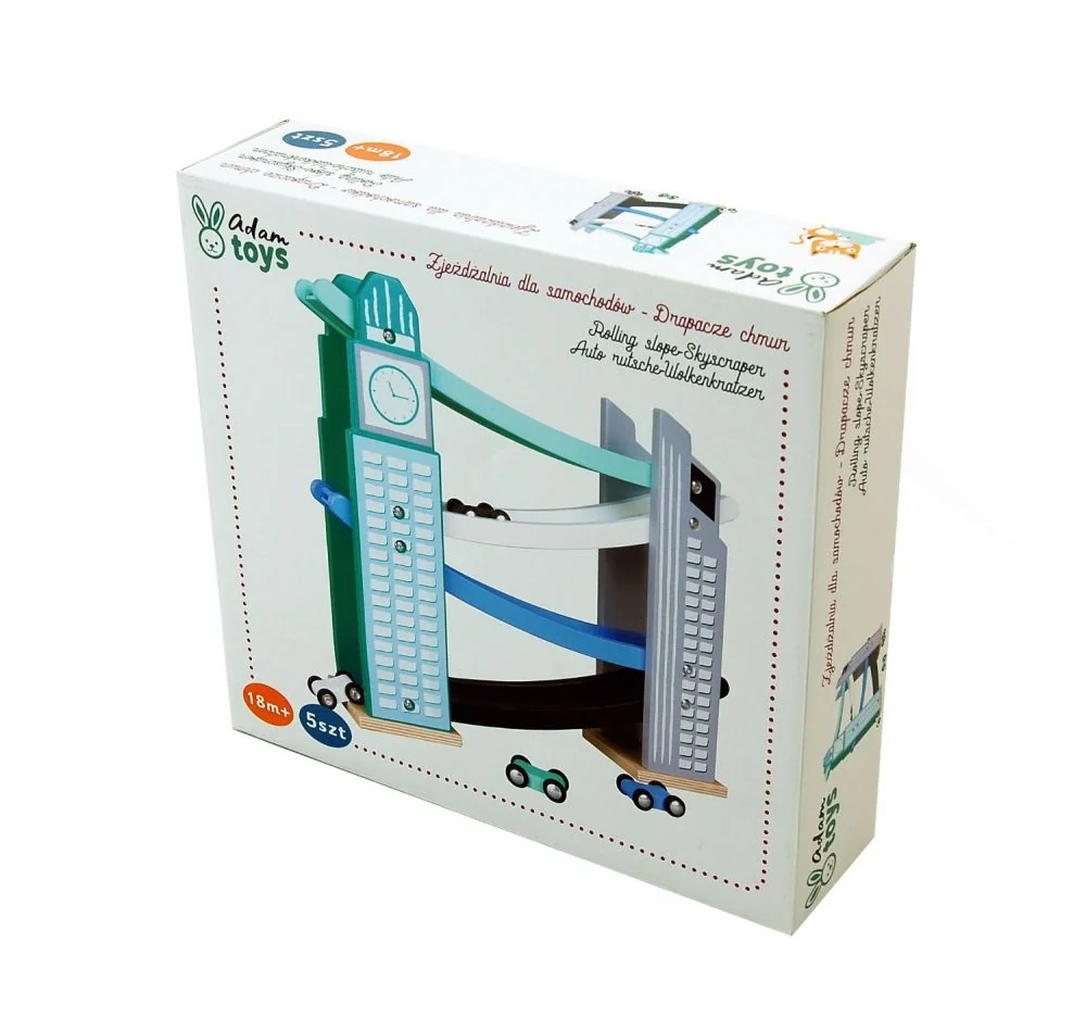 Adam Toys Dřevěný mrakodrap se sjezdovkou pro autíčka, Adam Toys