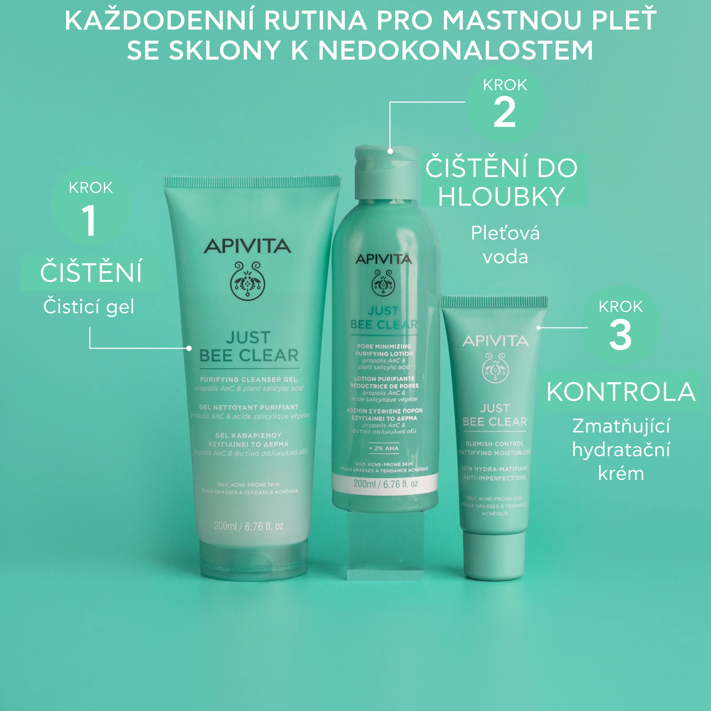 APIVITA Just Bee Clear pleťová voda na rozšířené póry a černé tečky 200 ml