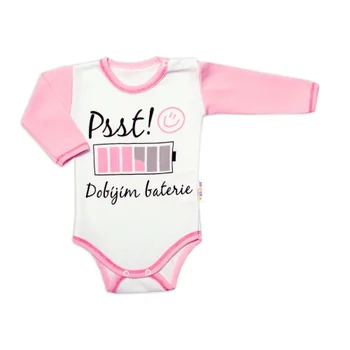 Baby Nellys Body dl. rukáv s vtipným textem, Psst! Dobíjím baterie,vel. 86