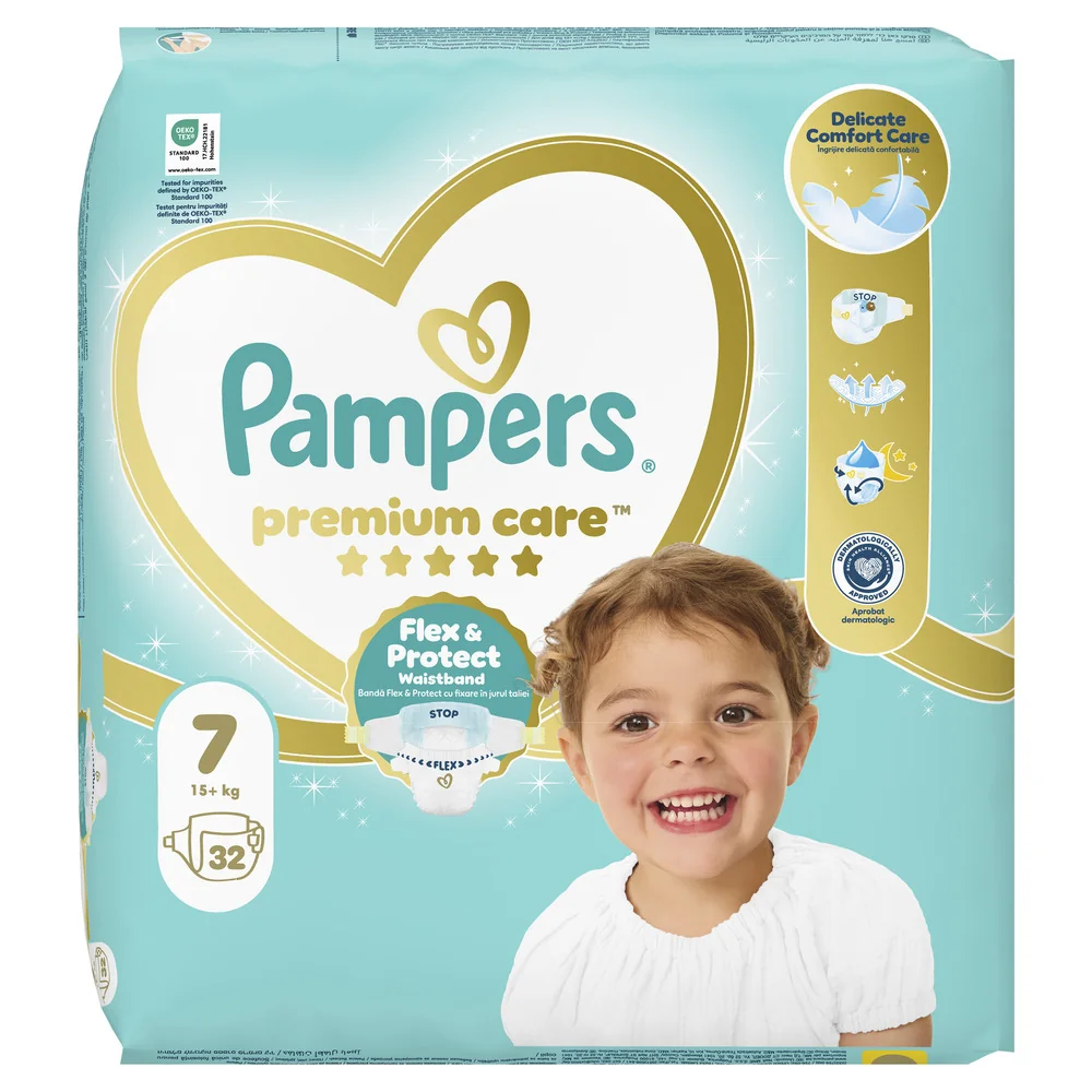 Pampers Premium Care vel. 7 15+ kg dětské pleny 32 ks