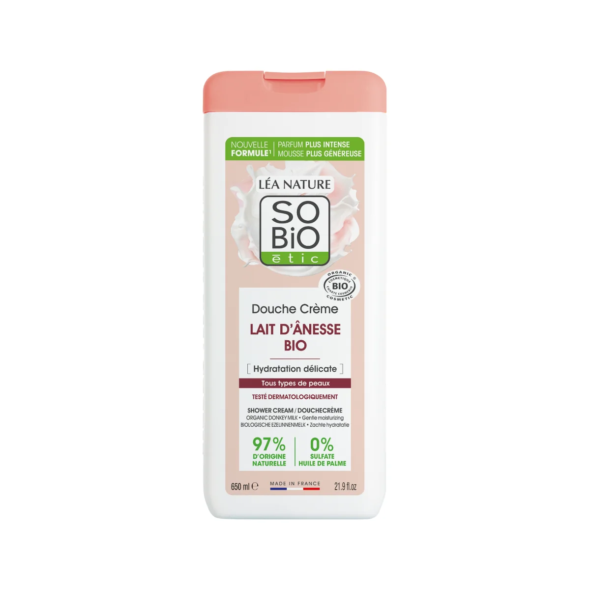 SO’BiO étic Sprchový krém jemně hydratační s oslím mlékem BIO 650 ml