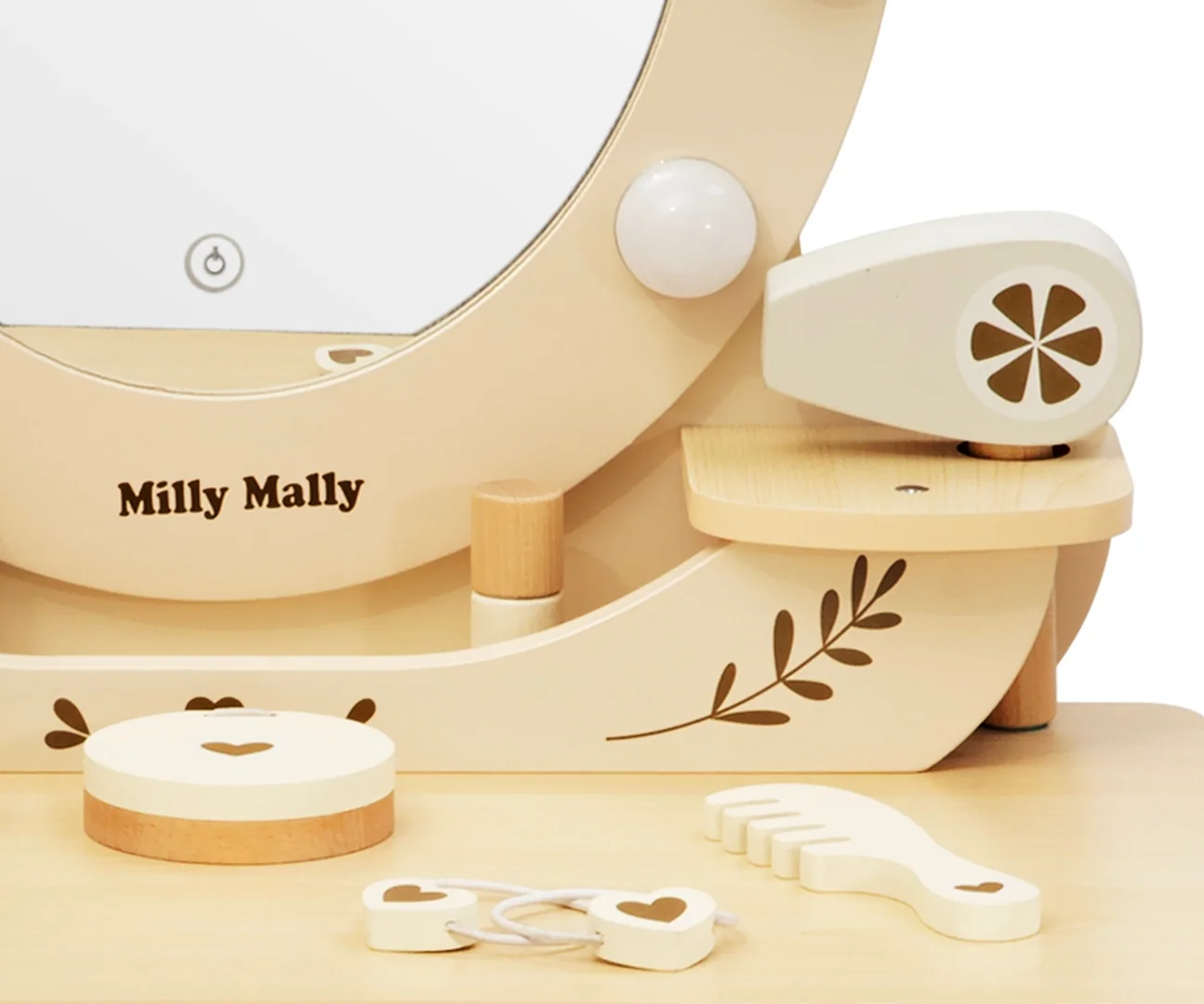 Milly Mally Velký dřevěný toaletní stolek s LED osvětlením a stoličkou Elly