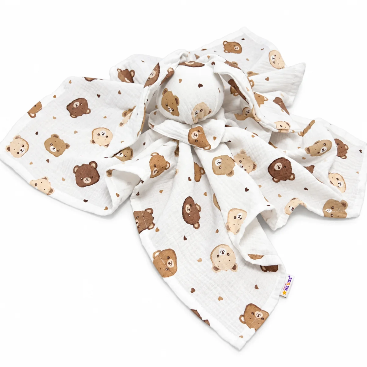 Baby Nellys Mušelínová plenka, mazlíček, přítulníček Bunny, Medvídci, hnědá, ecru