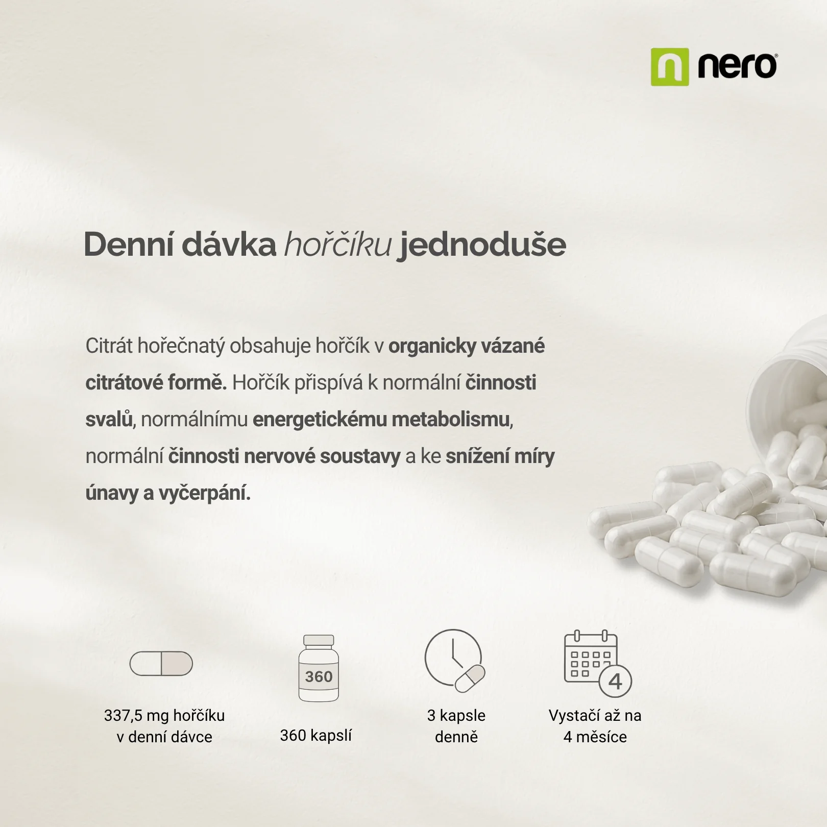 NERO Magnesium Citrat 360 kapslí