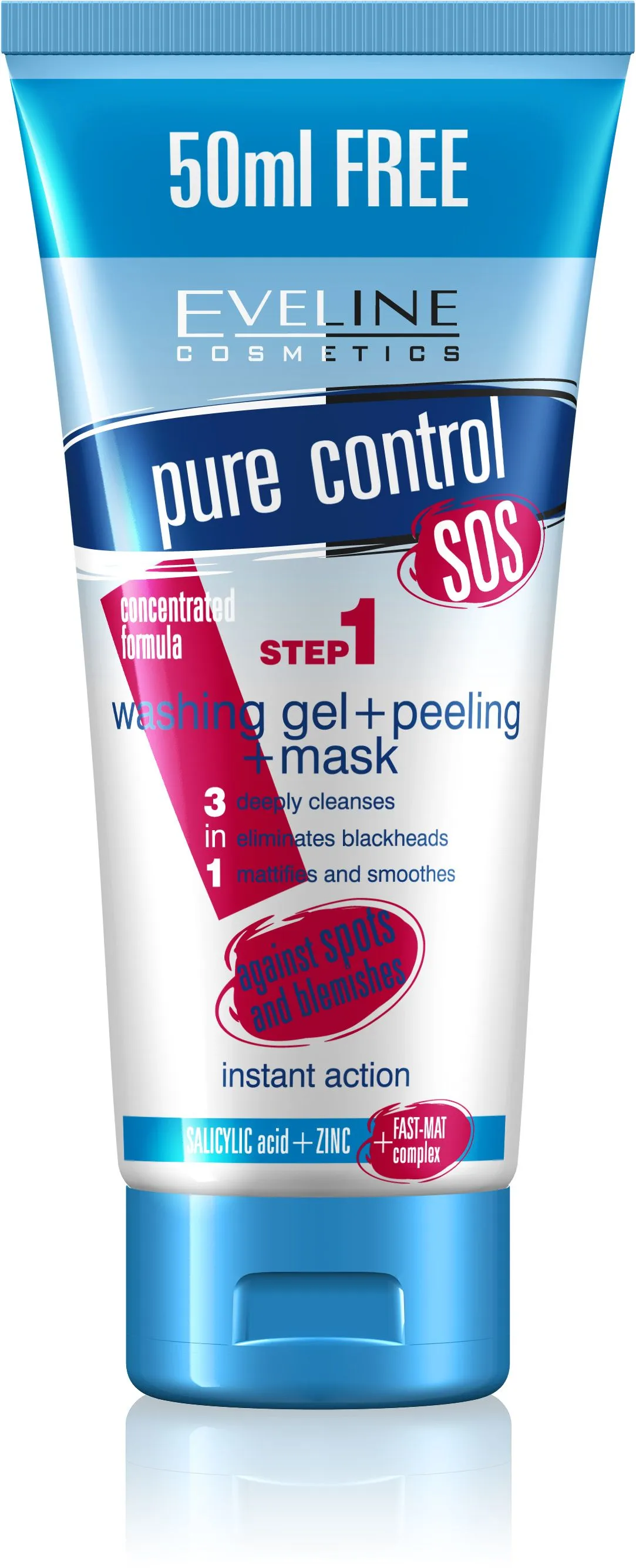 Eveline Pure Control 3v1 gel + peeling + maska 200 ml