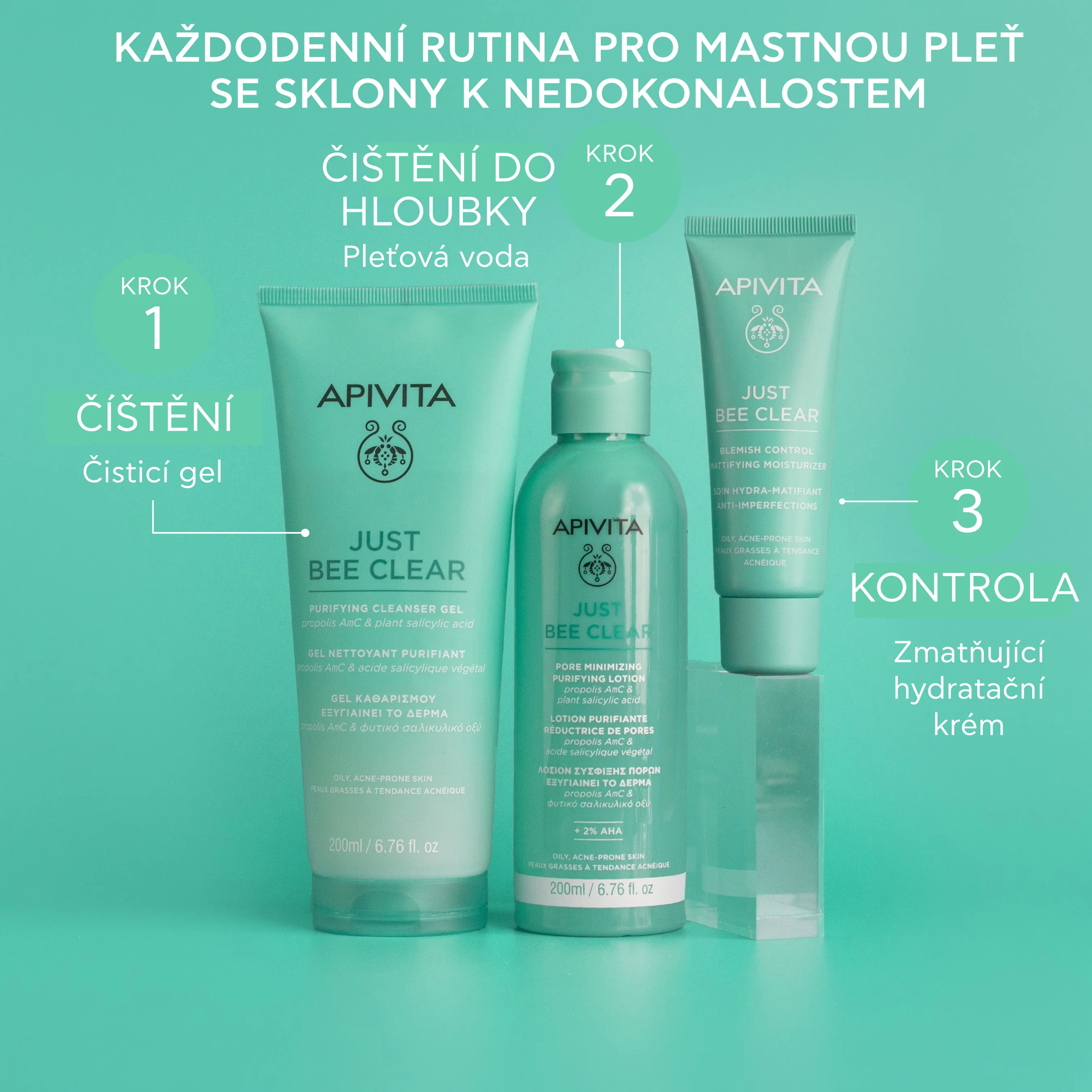 APIVITA Just Bee Clear hydratační krém na pleť se sklonem k akné 40 ml