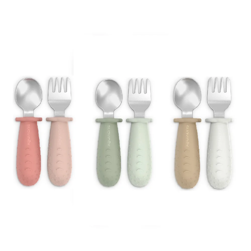 Suavinex Colour Essence Lžička a vidlička 6m+ 2 ks krémové