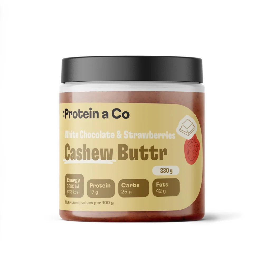 Protein a Co Kešu krém s bílou čokoládou a jahodami 330 g 