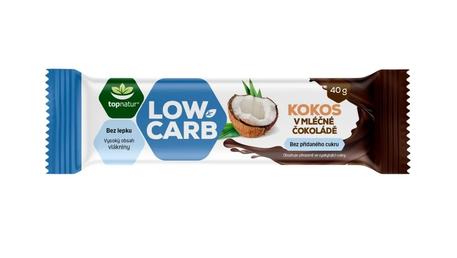 Topnatur Low Carb Tyčinka Kokos v mléčné čokoládě 40 g