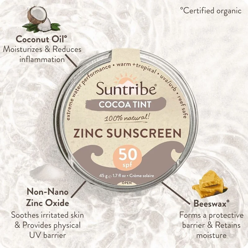 Suntribe Přírodní zinkový opalovací krém SPF 50 Tělová 45 g