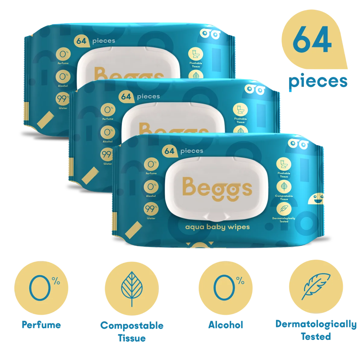 Beggs Vlhčené splachovatelné ubrousky 3x64 ks