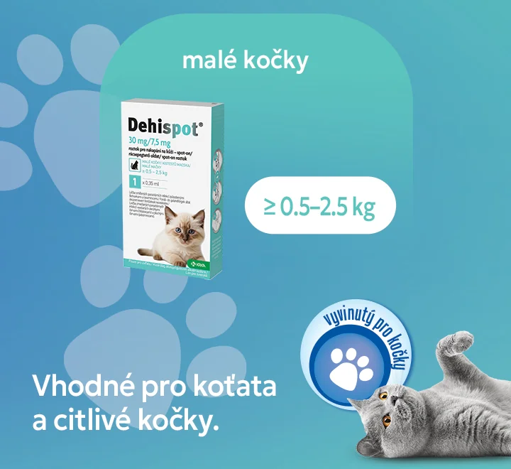 Dehispot spot-on. Vhodné pro koťata a citlivé kočky.