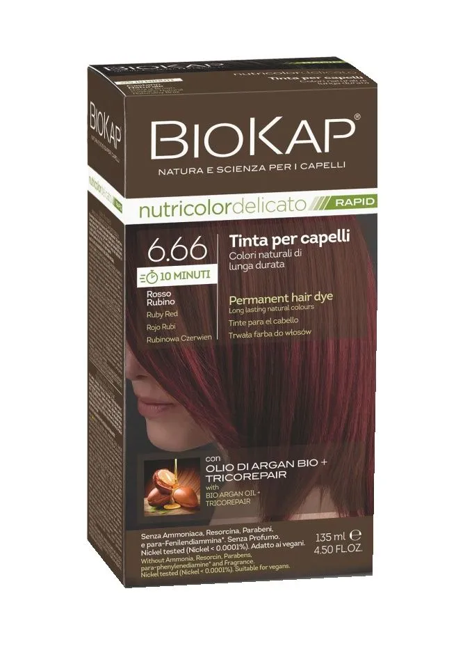 BIOKAP Nutricolor Delicato Rapid 6.66 Rubínově červená barva na vlasy 135 ml