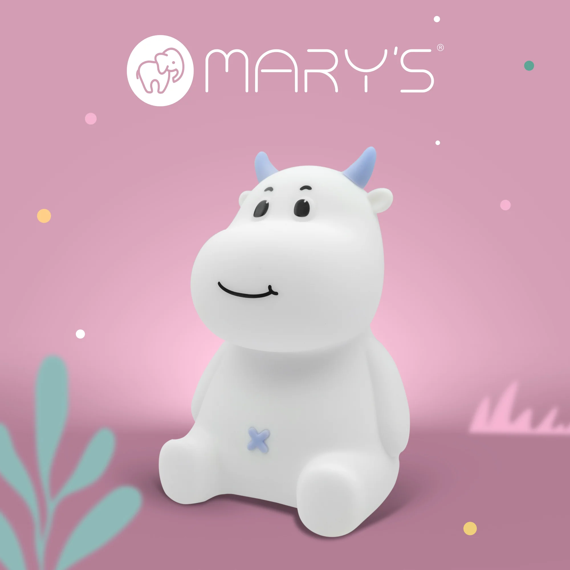 MARY’S LED silikonová noční lampička RGB - kravička, modrá