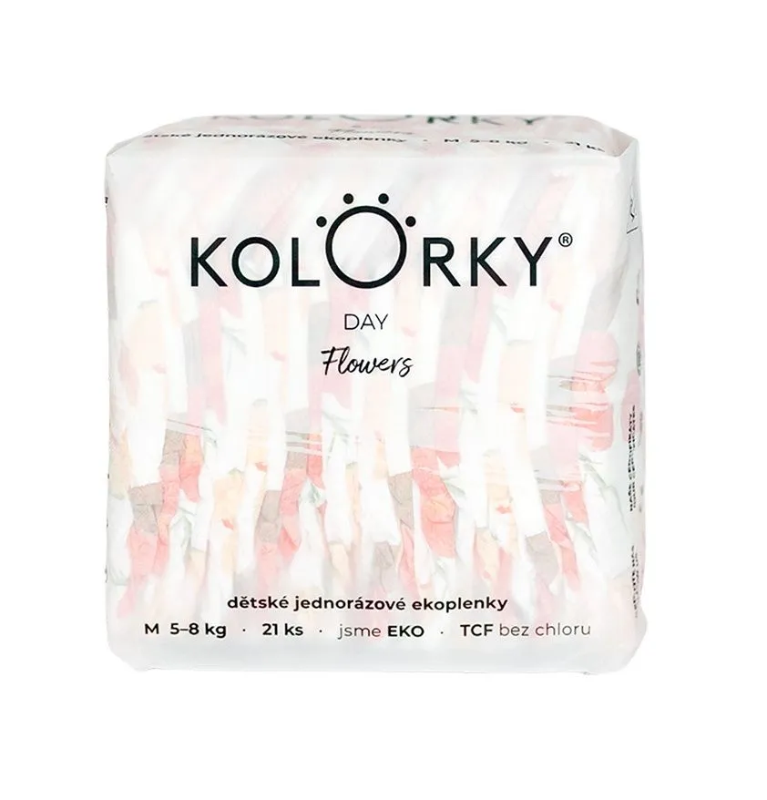 KOLORKY DAY Jednorázové eko plenky vel. M 5-8 kg 21 ks květy