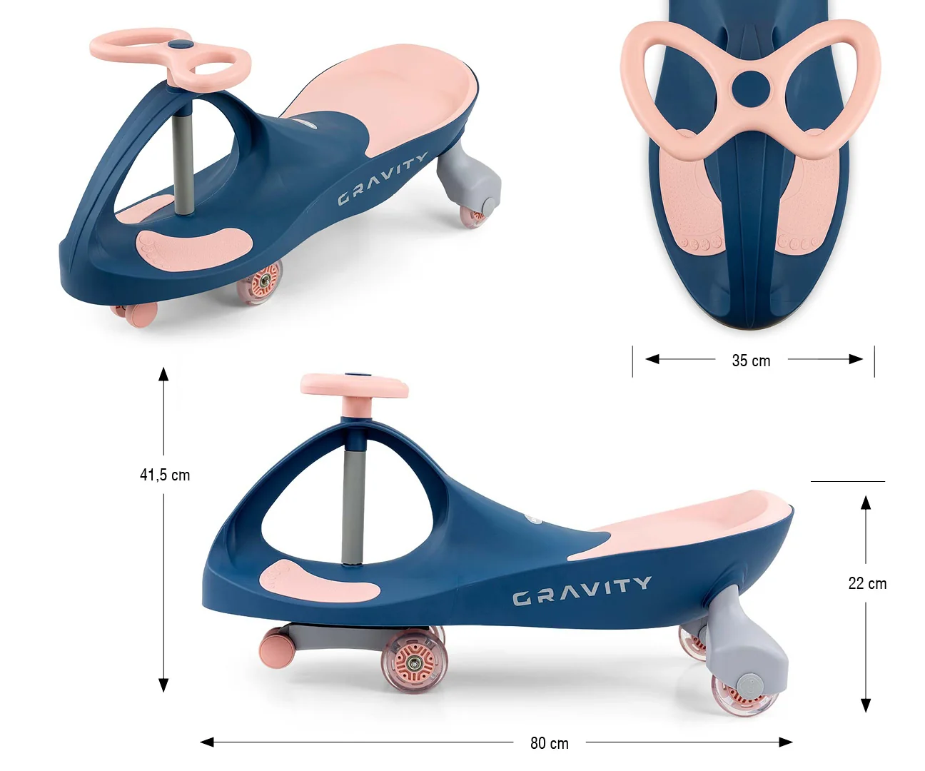 Milly Mally Gravitační vozítko GRAVITY se svítícími LED koly – modrá, růžová