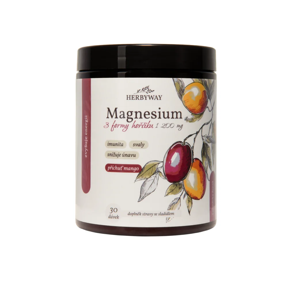 Herbyway Magnesium 3 formy hořčíku 1 200 mg 170 g mango