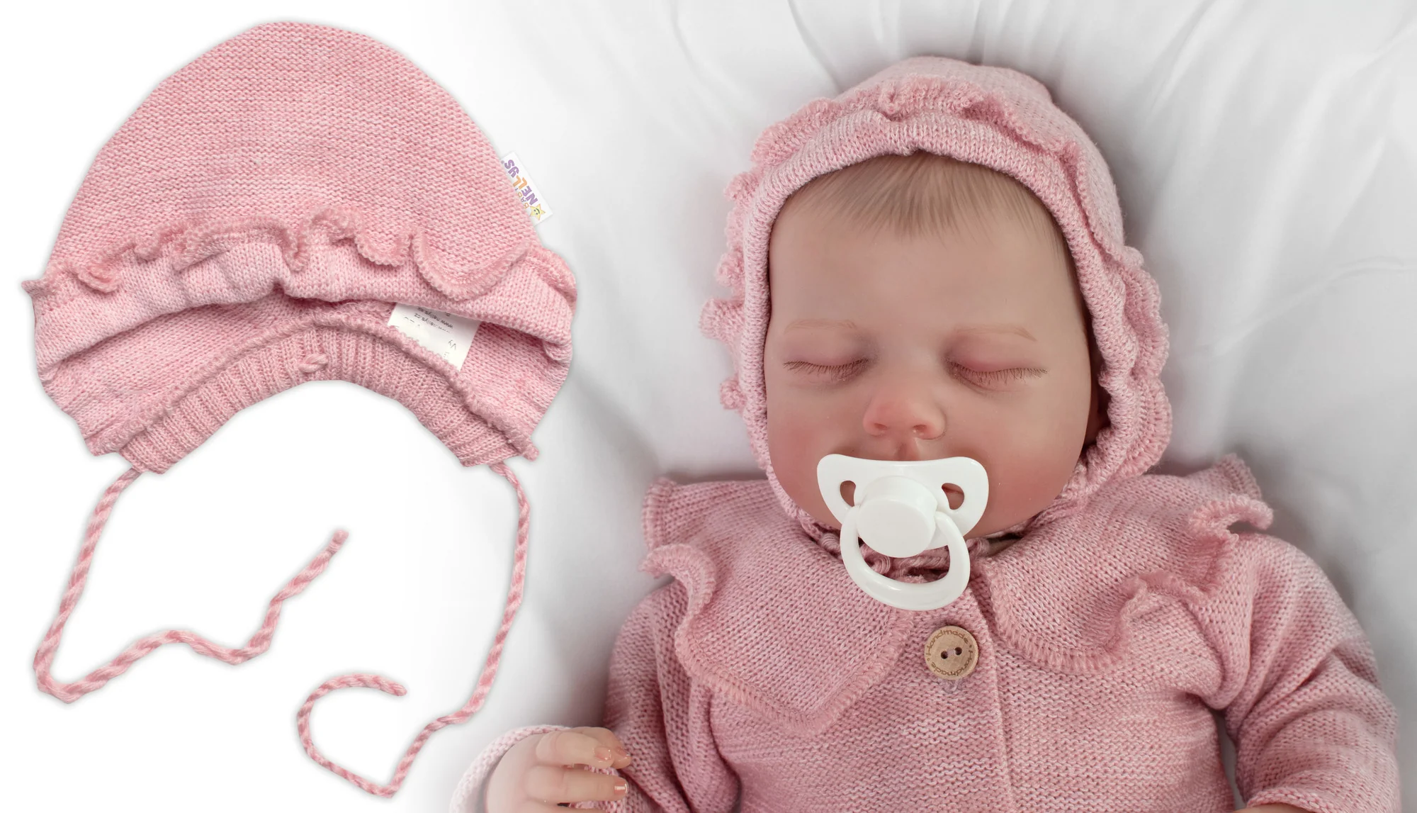 Baby Nellys Pletená čepička bonetka Girl, pudrová, 68/74