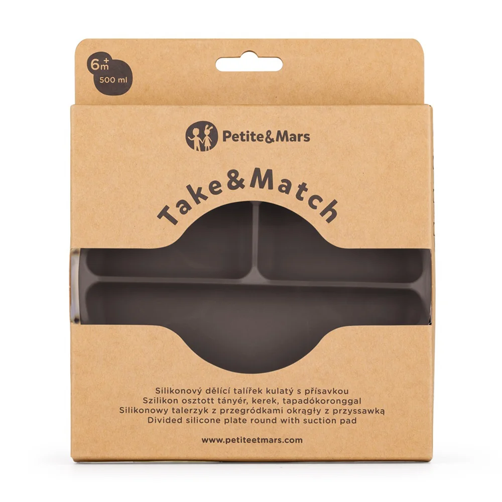 Petite&Mars Take&Match Silikonový talířek dělicí kulatý 6m+ 1 ks bitter cocoa