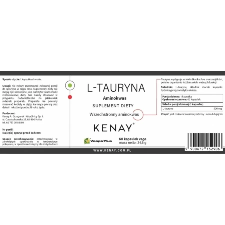 Kenay L-taurin 500 mg 60 kapslí