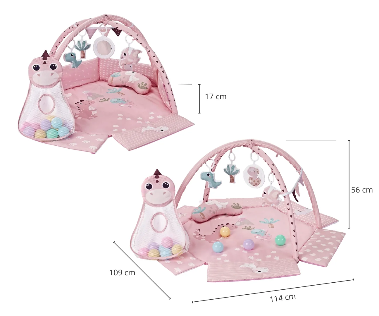 Milly Mally Hrací deka TinyMini Dino Pink s míčky – edukativní podložka pro miminka